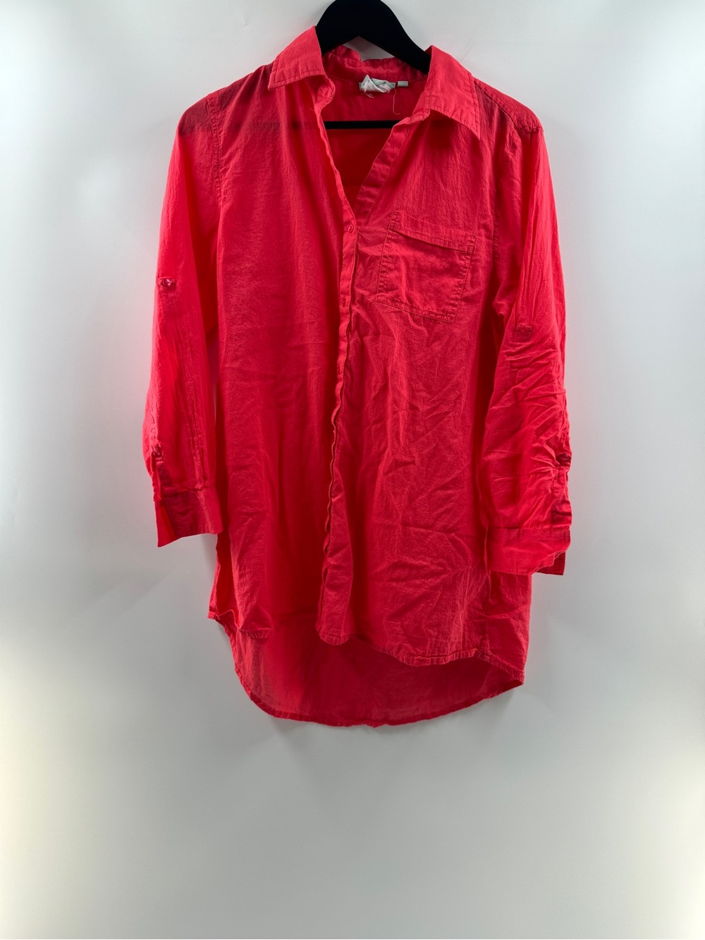 True Destinations Red Sheer Cotton Button Up Tunic Shirt – Women's Small